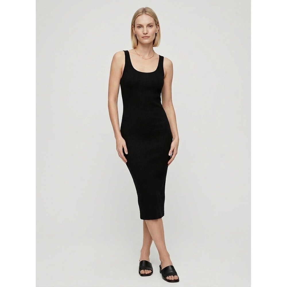 Wilfred Free Aritzia Black Ribbed Midi Tank Dress Scoop Neck Sleeveless XS